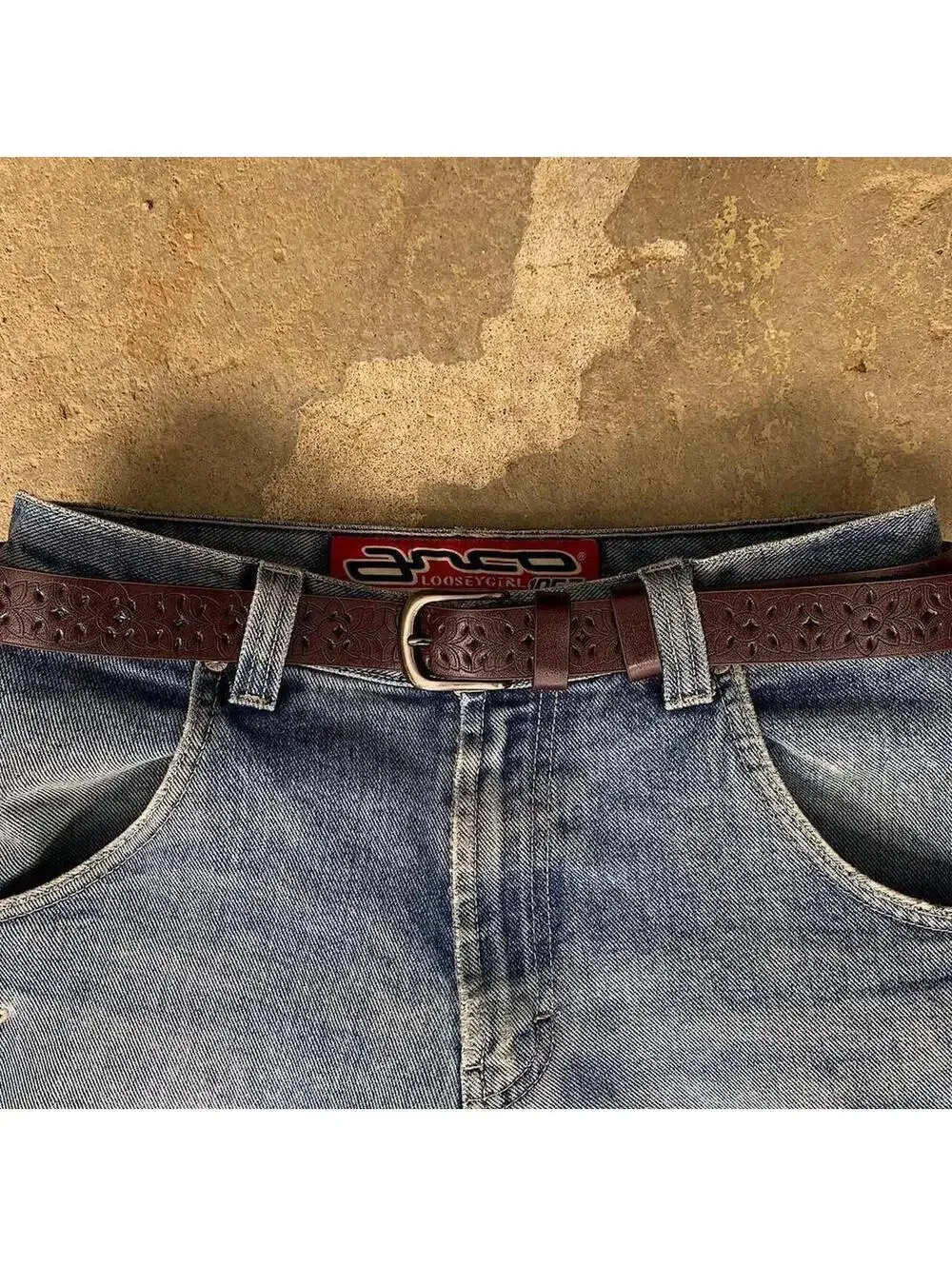 Vintage Western Cowboy Blue Brown Belt 40 Inch